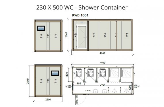 Туалет+Душ 230X600 Блок контейнер