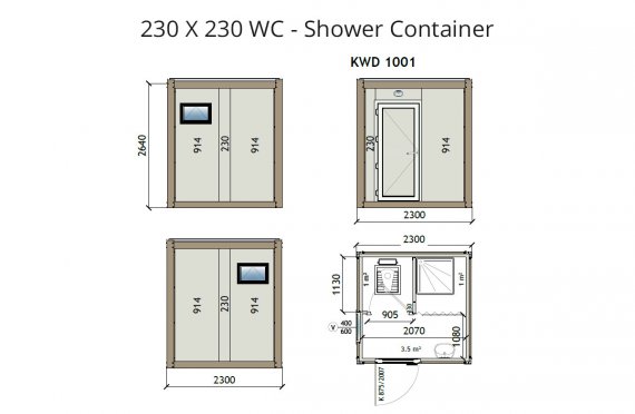 Туалет+Душ 230X230 Блок контейнер KW2