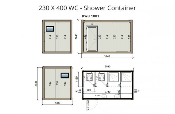 Туалет+ Душ 230X400 Блок контейнер KW4