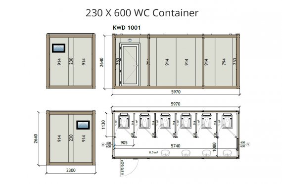 Туалет 230X600 Блок контейнер